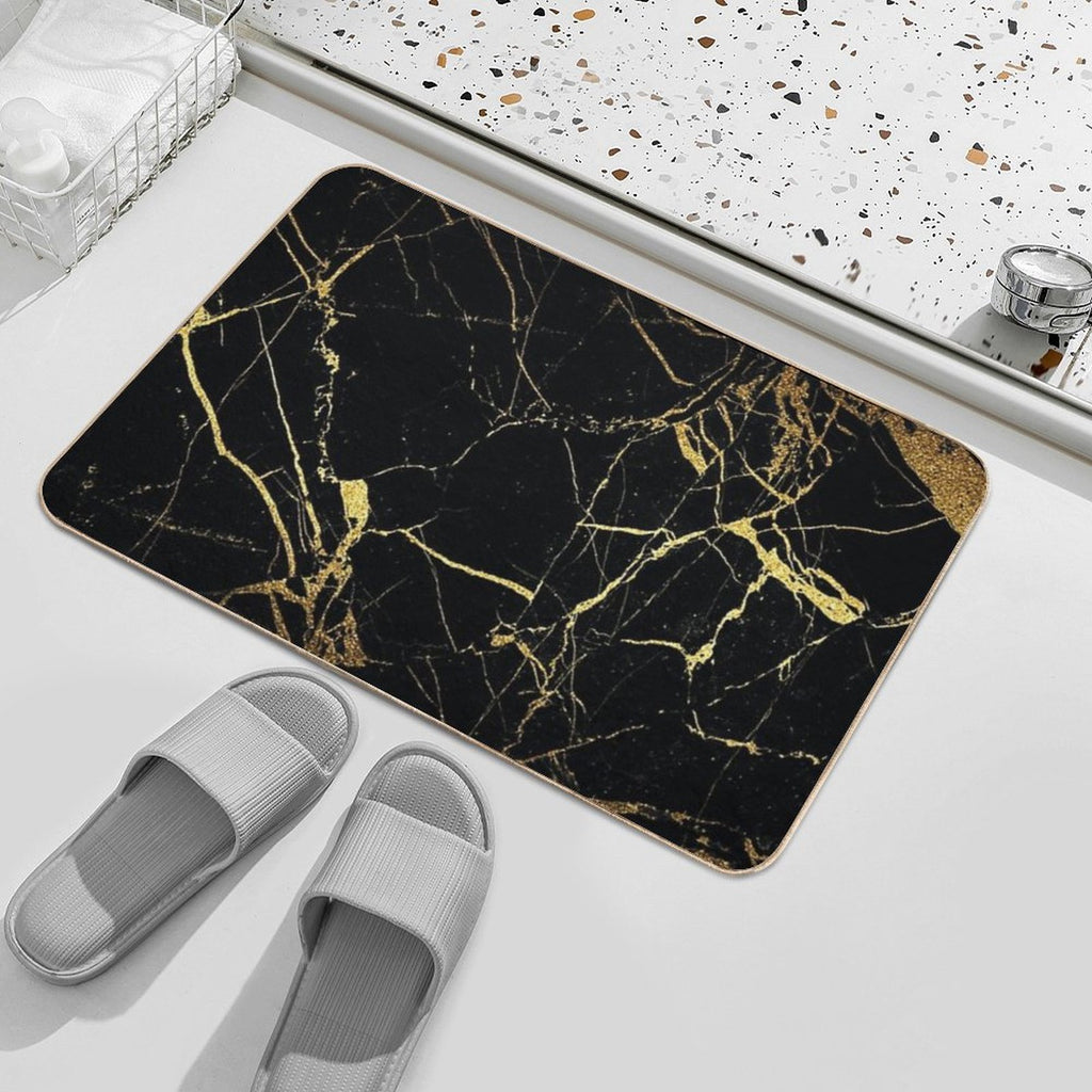 Black Gold Marble  Repositionable Bath Mat