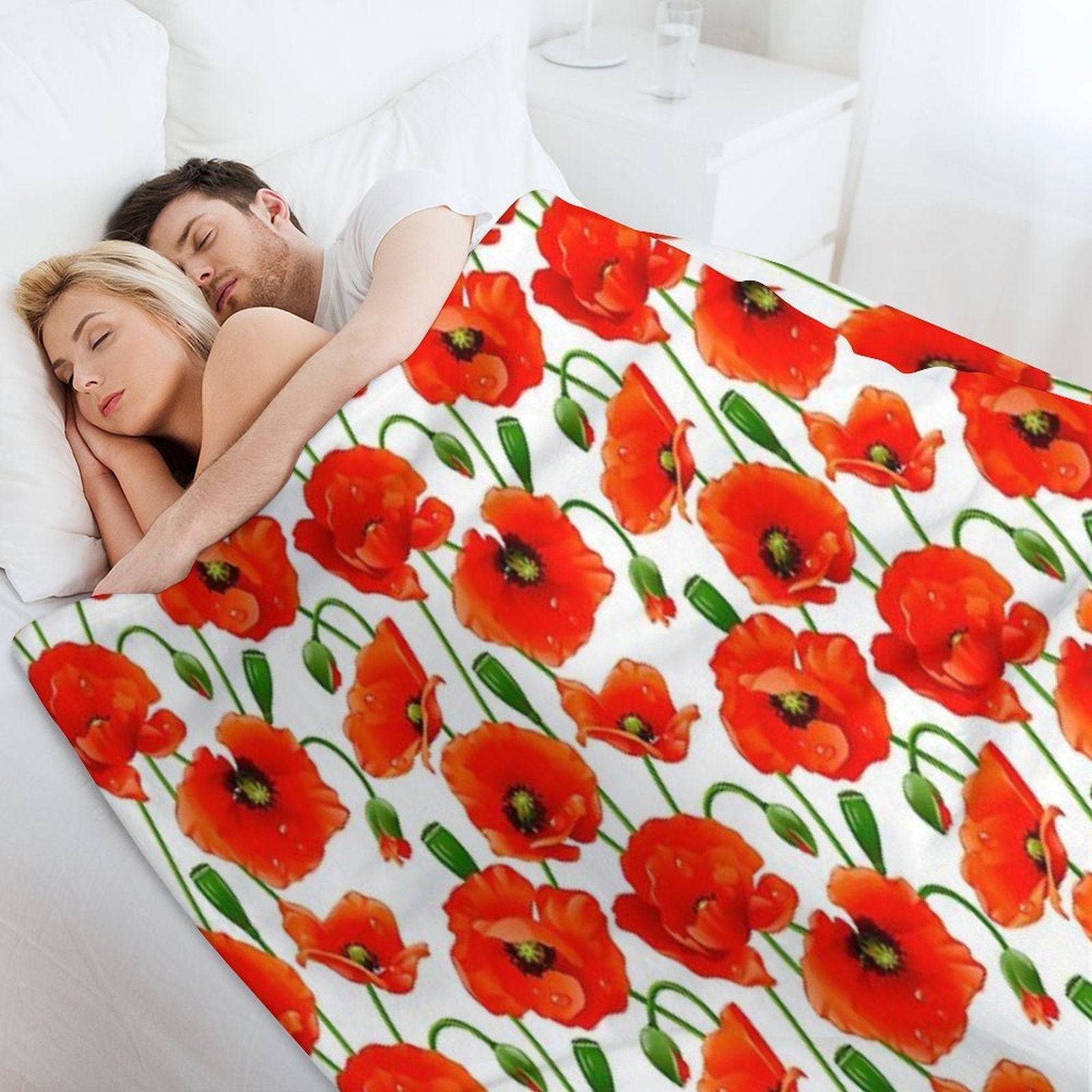 Beautiful Red Poppy Flowers Machine-washable Throw Blanket