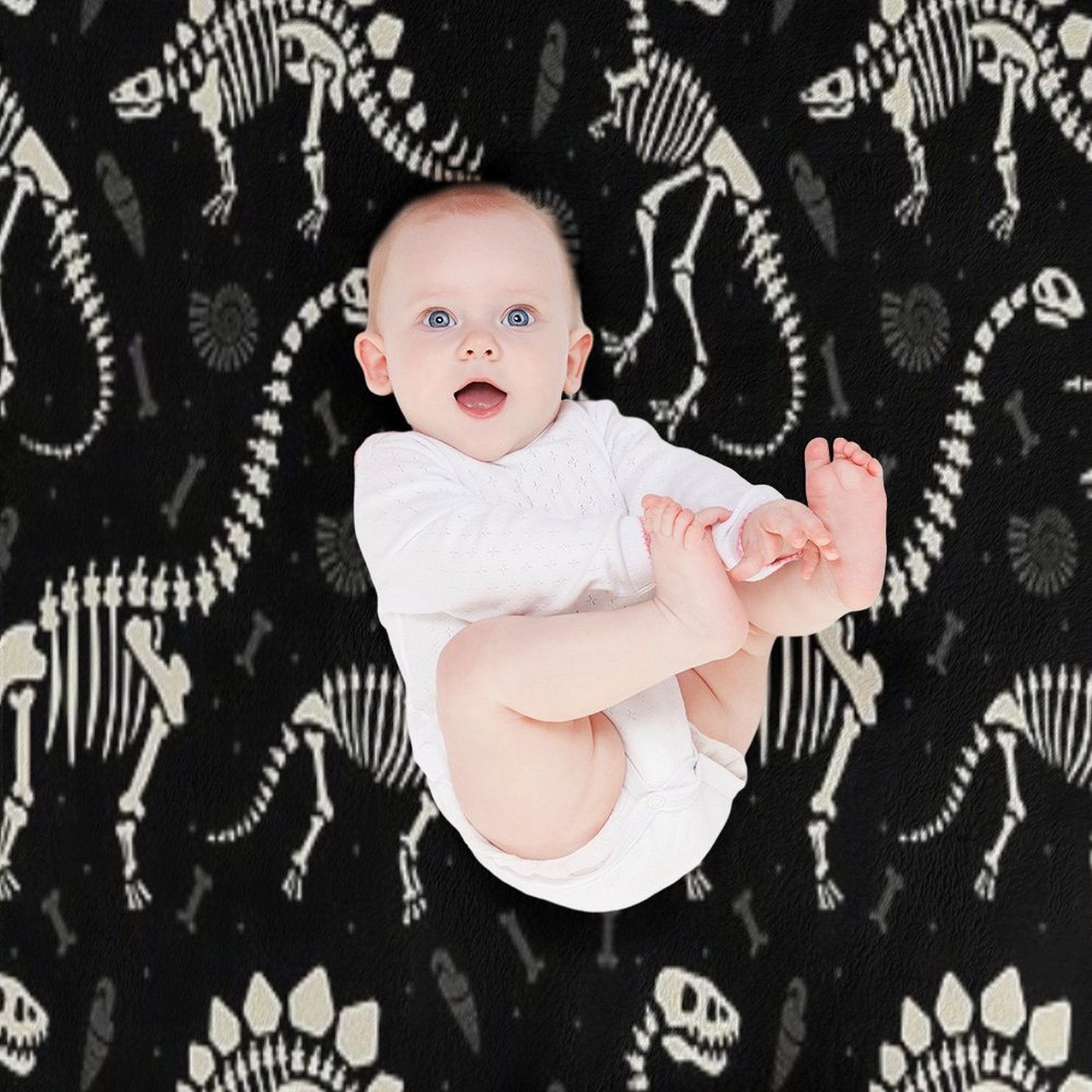 Dinosaur Fossils in Black Travel-friendly Throw Blanket