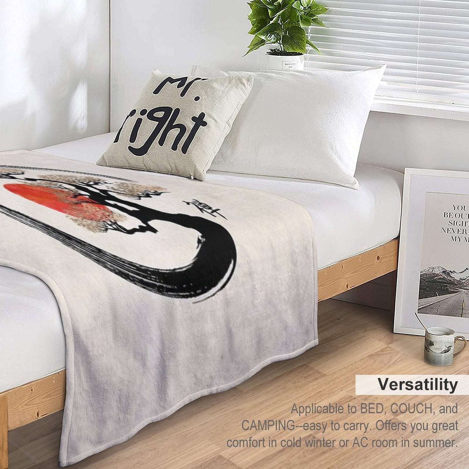 Enso Circle And Bonsai Tree on Canvas Sustainable Throw Blanket