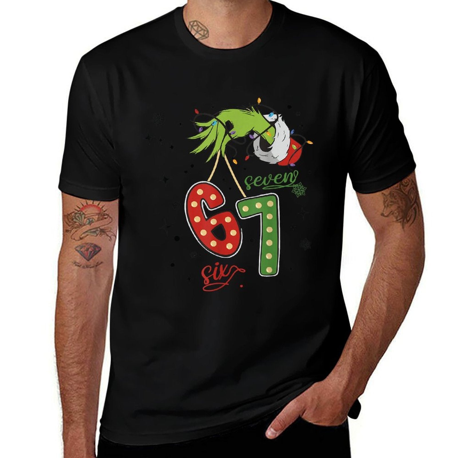 67 Christmas Costume Funny Winter Celebration  Oversized Silhouette T-Shirt