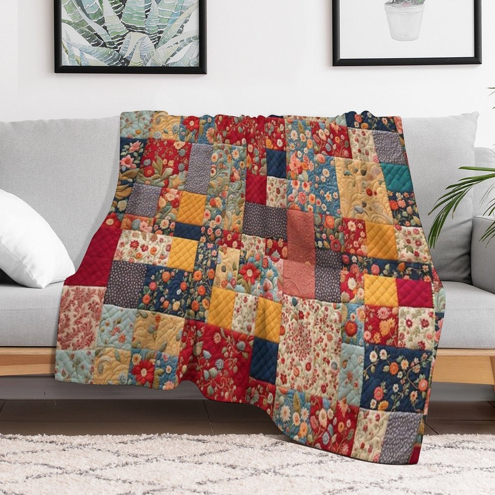 Memories Woven A Nostalgic Patchwork of Floral Elegance And Cozy Charm Shrink-resistant Throw Blanket