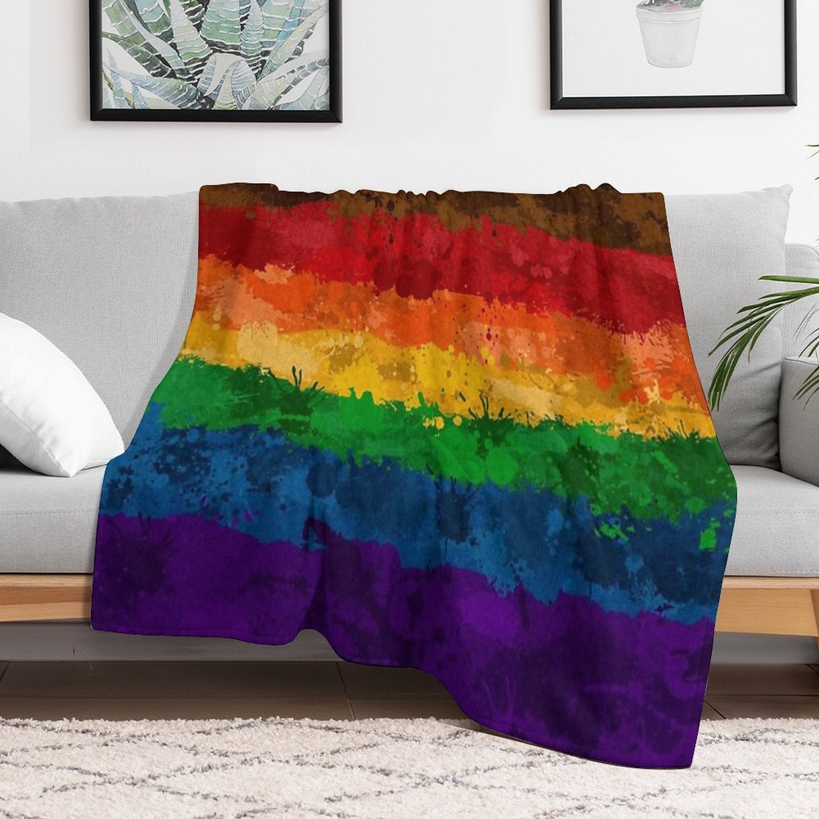Abstract Paint Splatter Inclusive Rainbow Pride Flag Pattern Wrinkle-free Throw Blanket