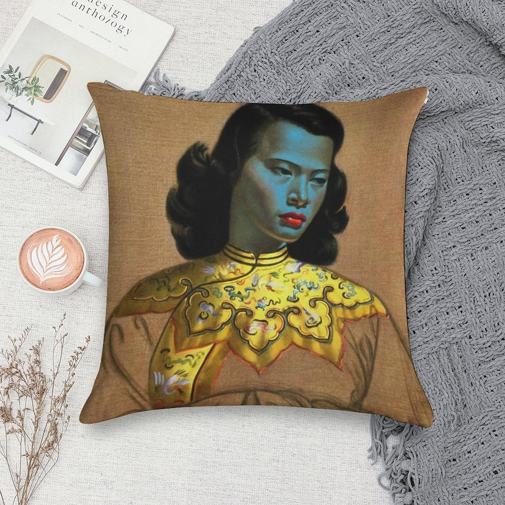 Vladimir Tretchikoff Vintage Painting, Famous Art Reproduction, Asian Fashion Illustration Soft Luxury Feel Throw Pillow