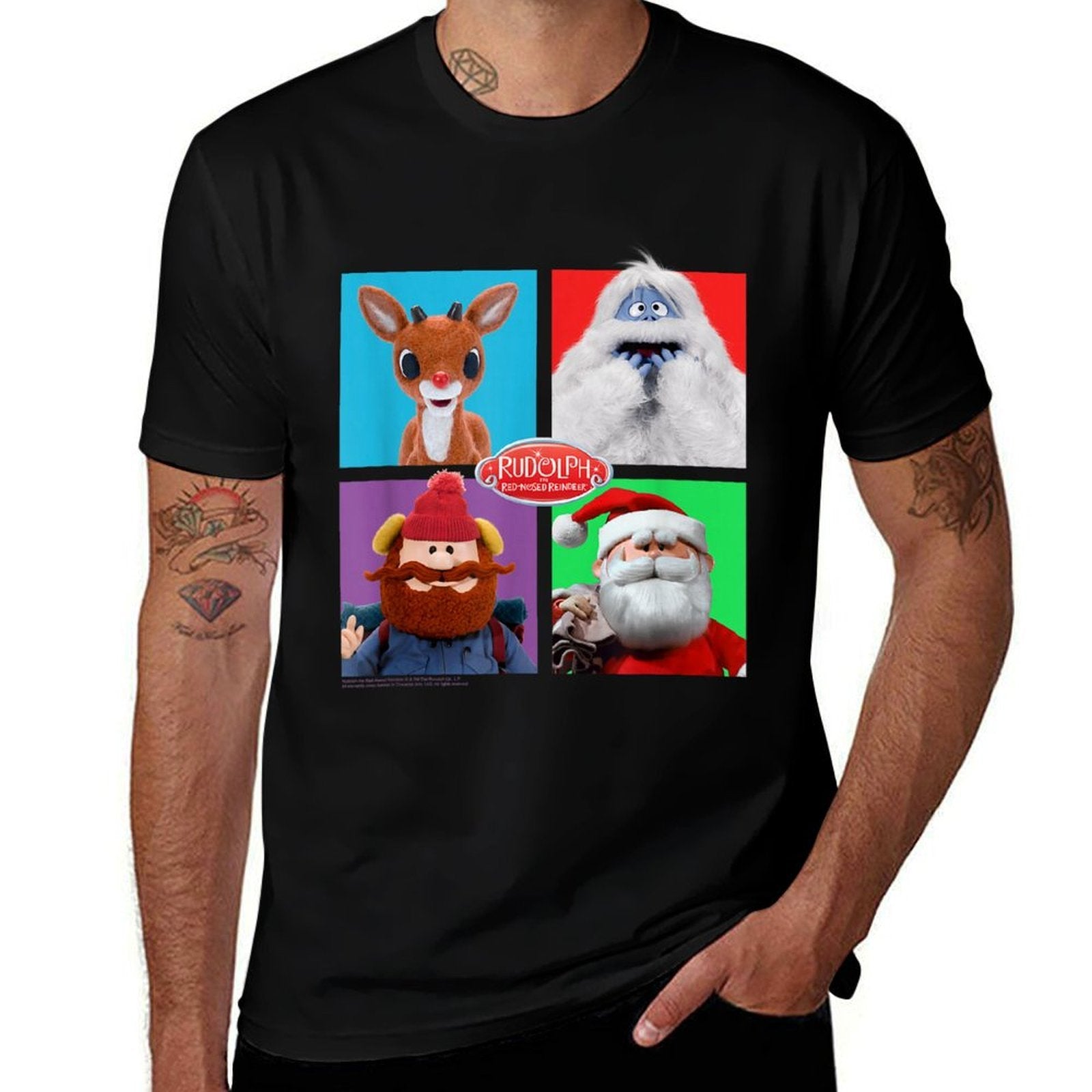Rudolph And Friends Pop Art Portraits Retro Christmas  High-quality Stitching T-Shirt