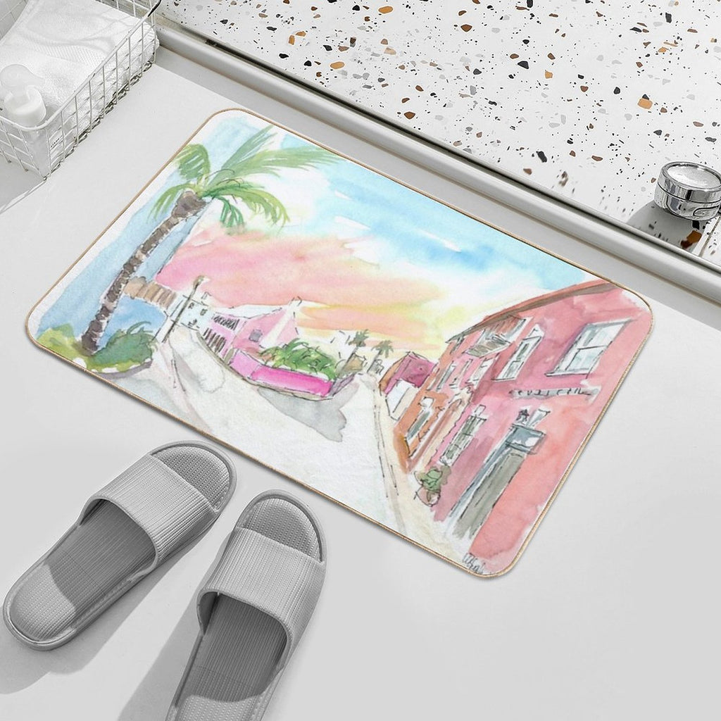 Sunny Bermuda Street Scene In St George's  Rapid-Drying Bath Mat