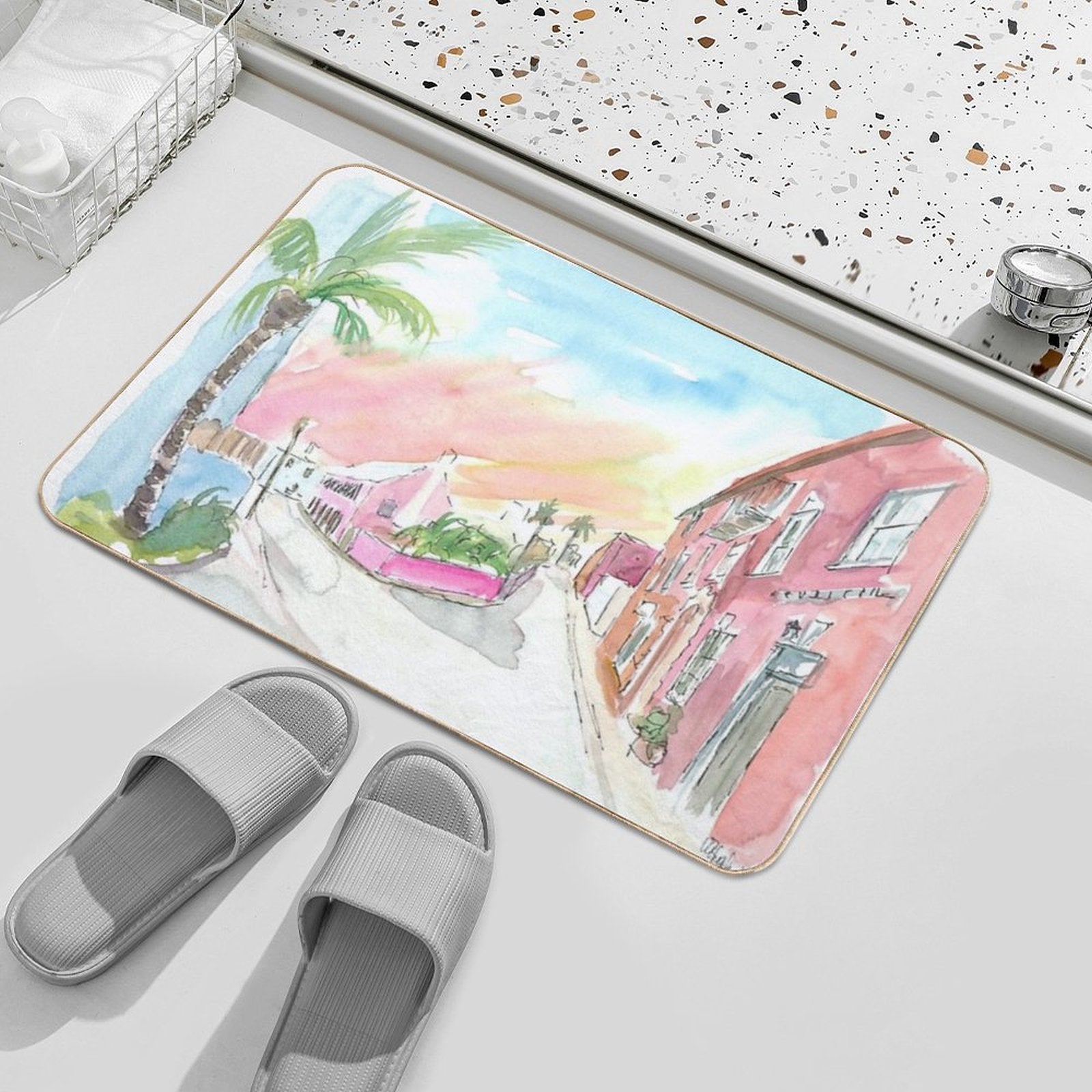 Sunny Bermuda Street Scene In St George's  Rapid-Drying Bath Mat