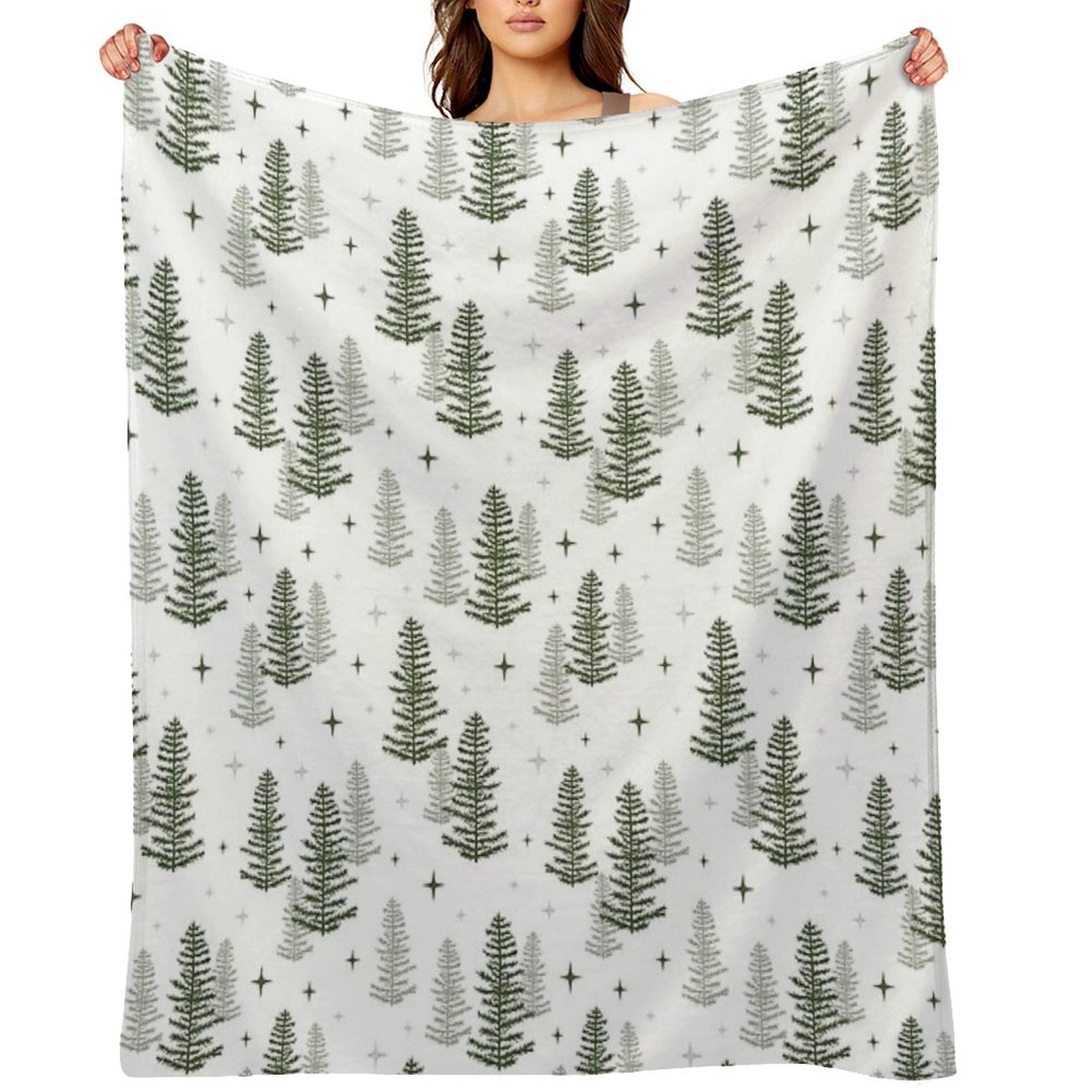 Christmas Night with Green Trees Quick-dry Throw Blanket