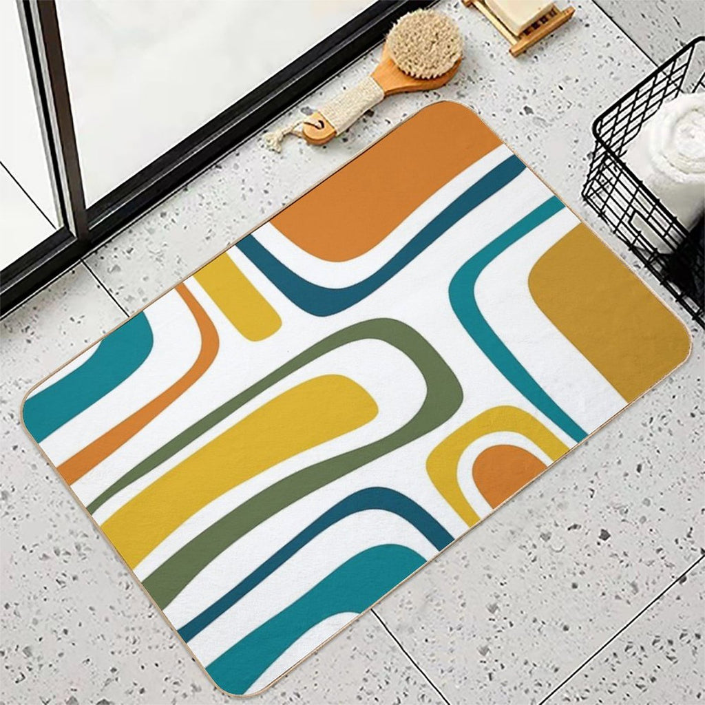 Palm Springs Retro Midcentury Modern Abstract Pattern in Moroccan Teal, Mustard, Orange, Olive And White  Easy To Clean Bath Mat