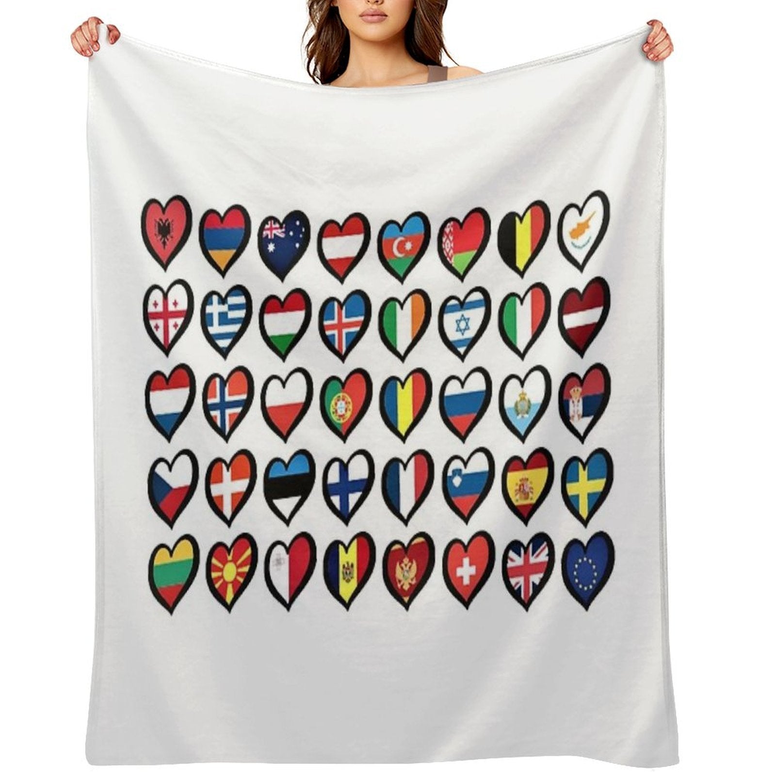 Eurovision Song Contest Flags Hearts ESC EBU Eurofans Gift-ready Throw Blanket