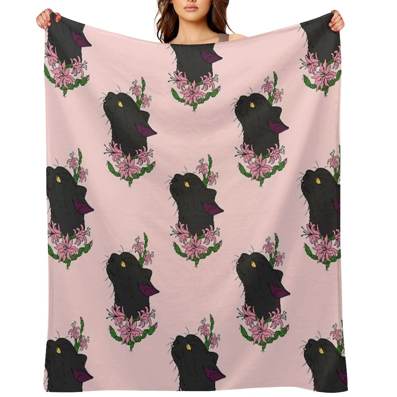 Christmas Cacti Floral Cat Bea Machine-washable Throw Blanket