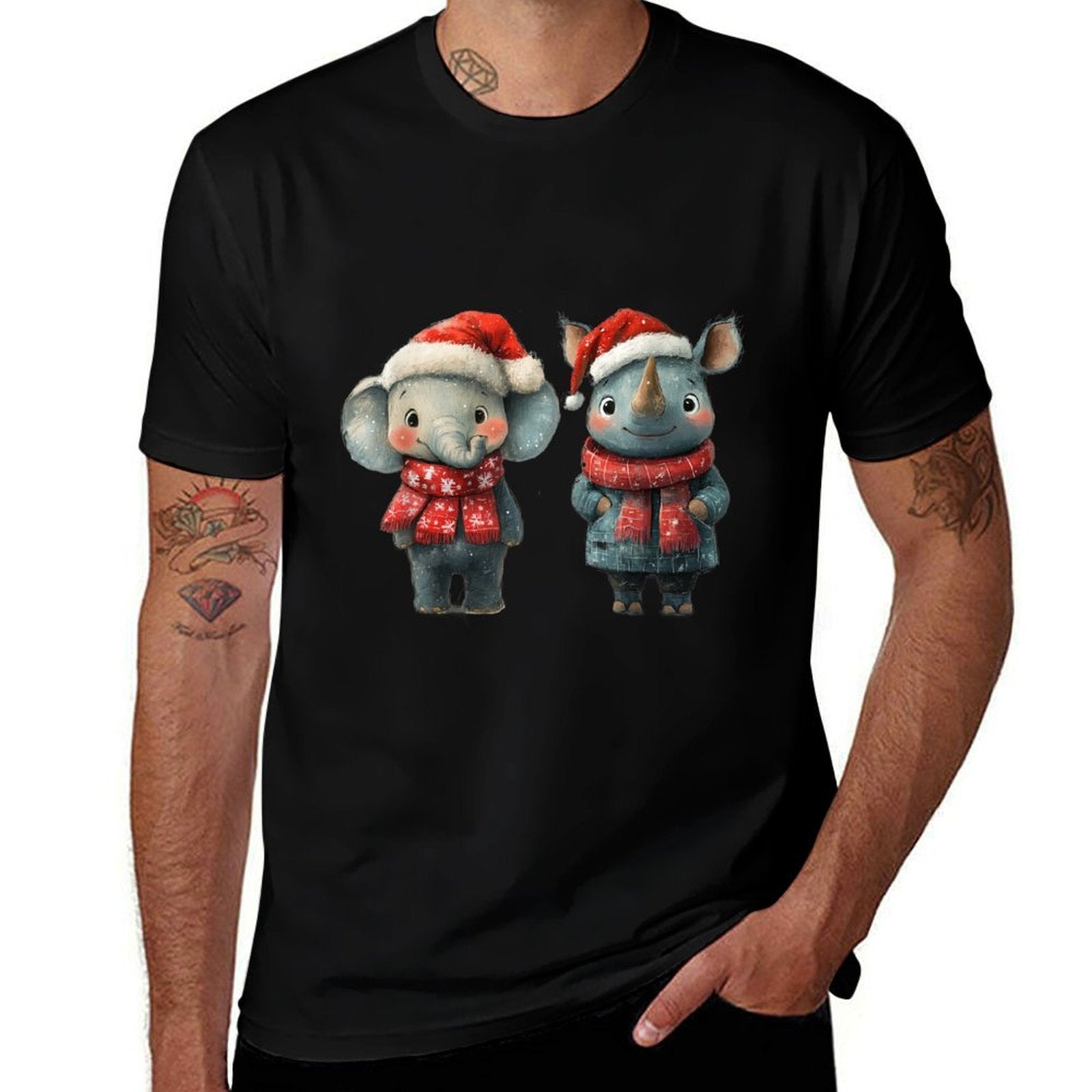 Elephant And Rhino Animal South African Christmas Animals  Slim-fit Cut T-Shirt