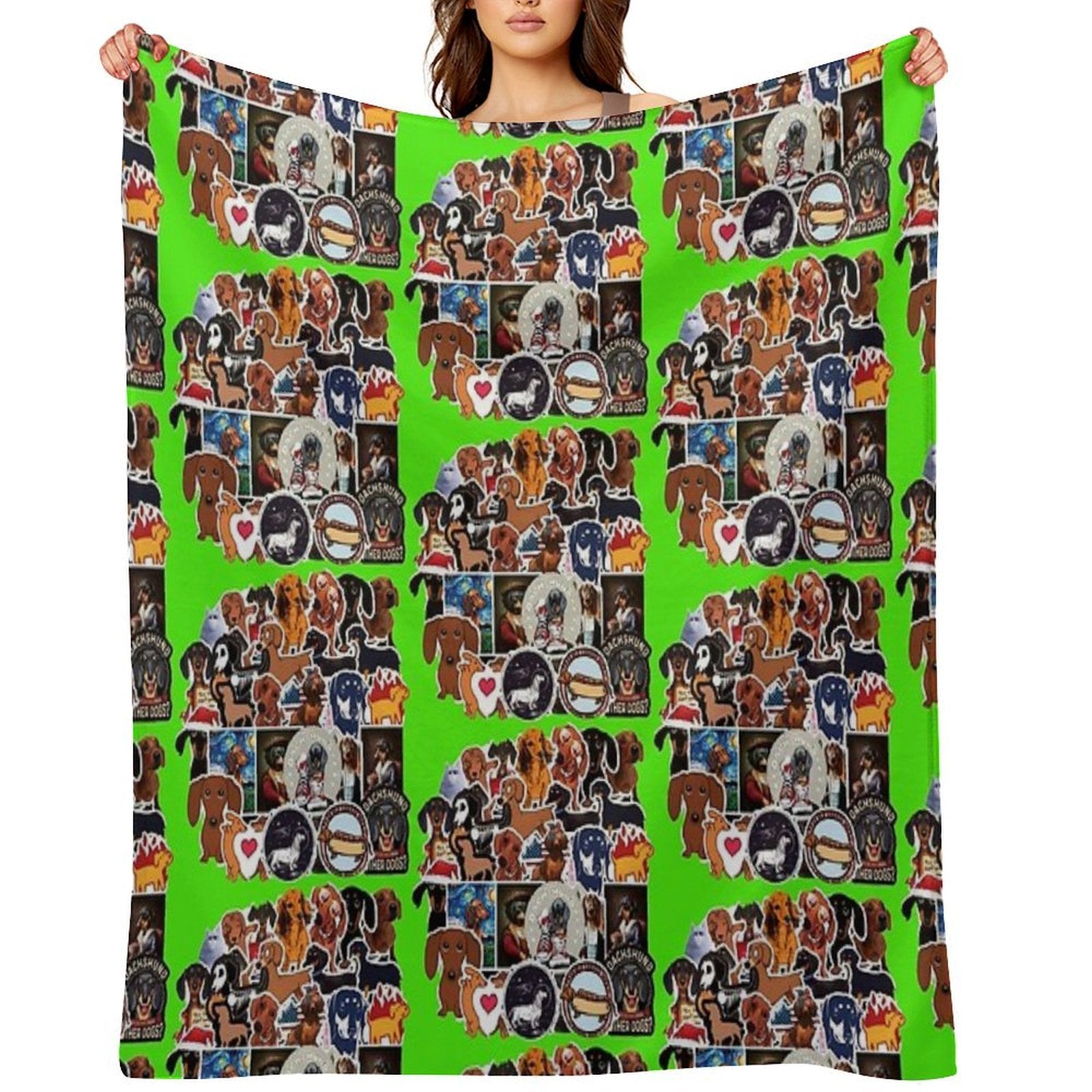 I Love Dachshunds, Collage. Easy Care Throw Blanket