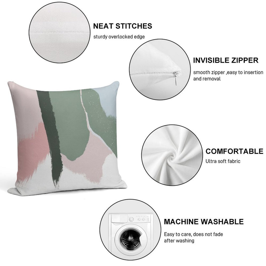 Abstract Art Paint Brush Strokes in Blush Pink & Sage Green Soft Easy Maintenance Throw Pillow