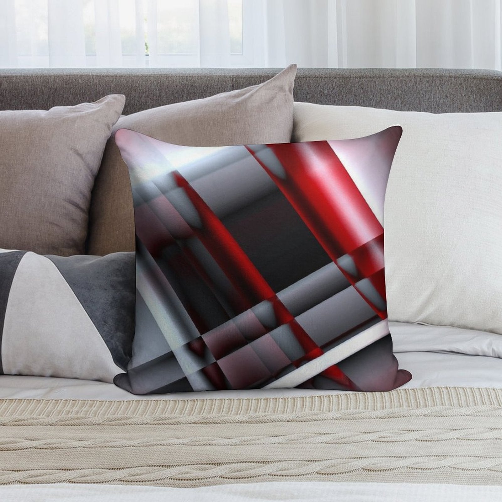 Decorative Red And White Soft Short Plush Fabric Throw Pillow