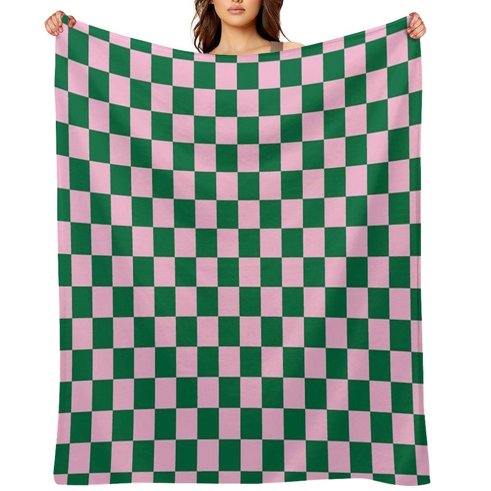 Cotton Candy Pink And Cadmium Green Checkerboard Premium Throw Blanket