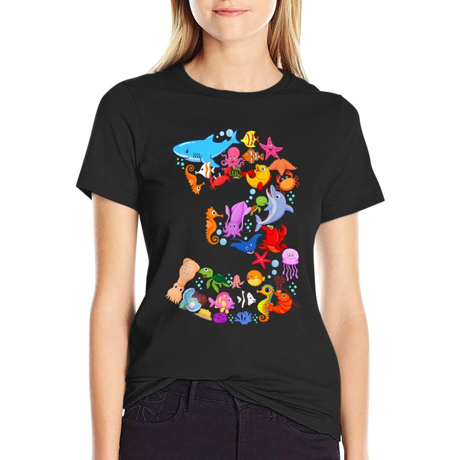 Under Sea 3 Three Year Kids 3rd Birthday Party Ocean Animals  Soft T-Shirt