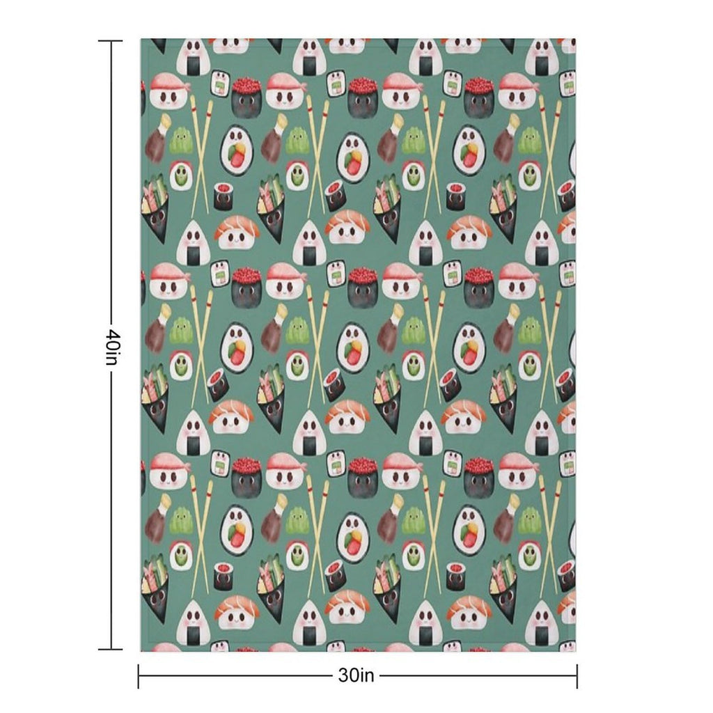 Kawaii Sushi Squad – Cute Japanese Food Illustration Plush Throw Blanket
