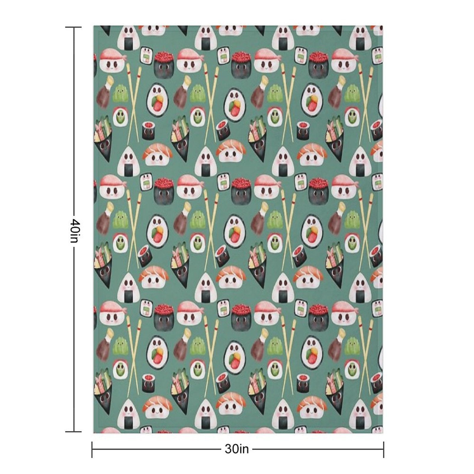 Kawaii Sushi Squad – Cute Japanese Food Illustration Plush Throw Blanket