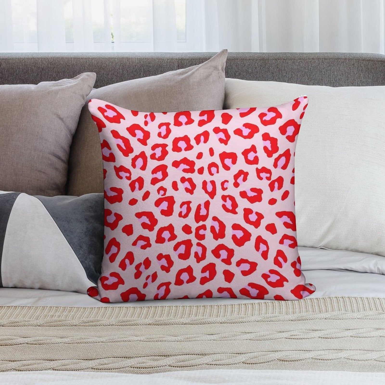 Leopard Print - Red And Pink Original Soft Reinforced Edging Throw Pillow