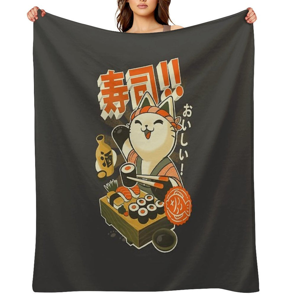 Sushi Chef Cat - Funny Restaurant Kitty - Japanese Food Easy Care Throw Blanket
