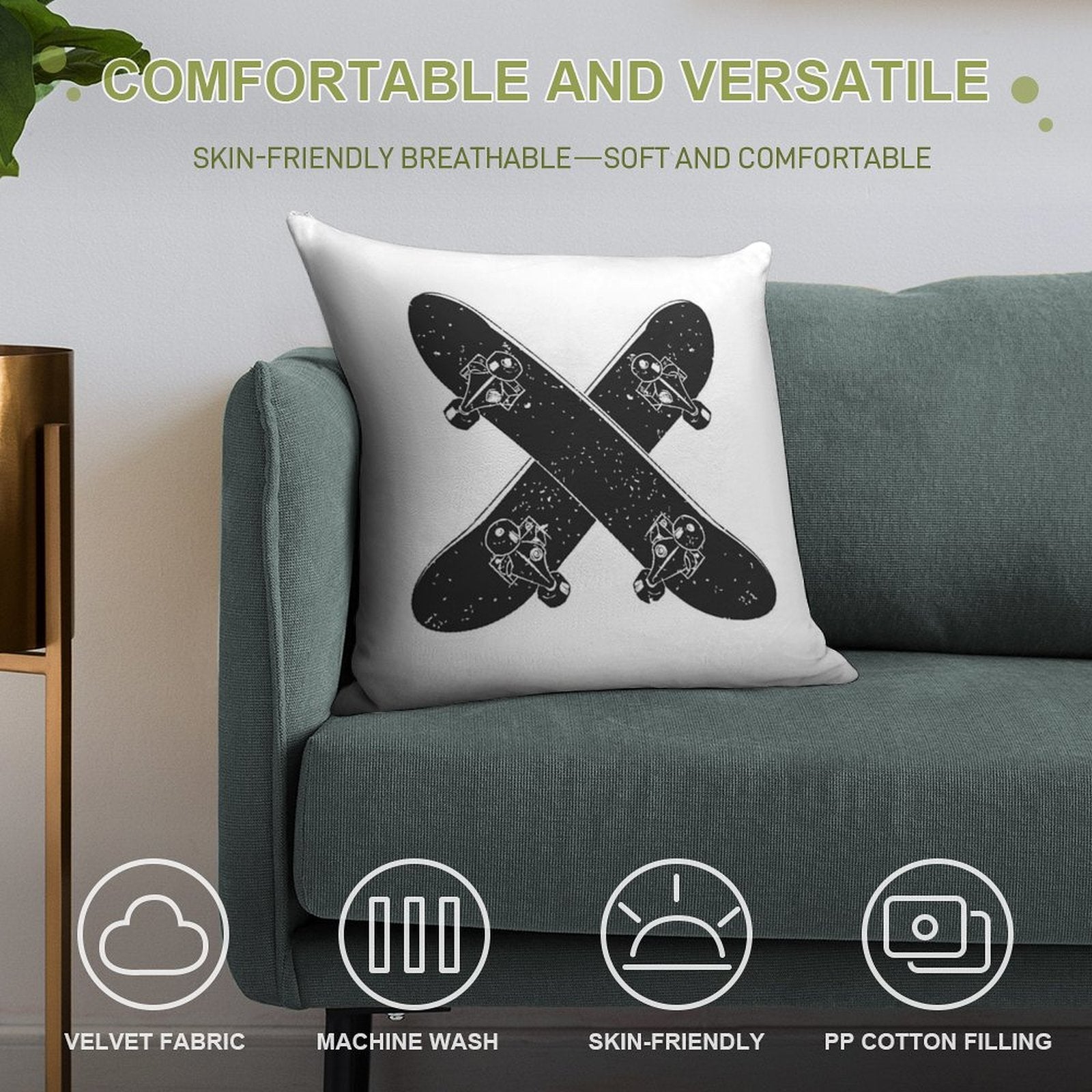 Skateboard X Soft High-Density Material Throw Pillow