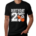 Kids 2nd Birthday Sports Birthday Party Two Year Old Boy  Ribbed Collar T-Shirt