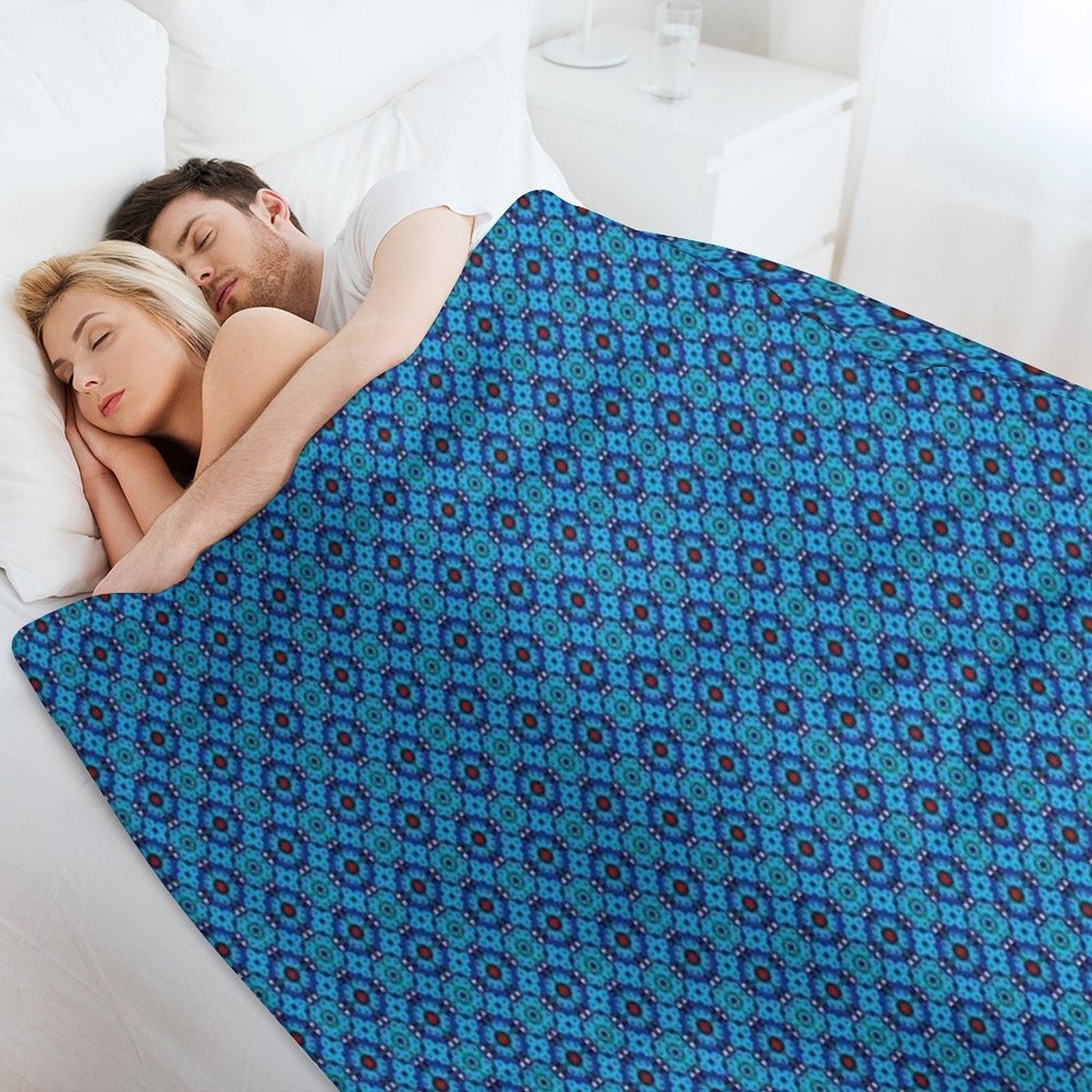 Blue Petal Medallions Anti-pilling Throw Blanket