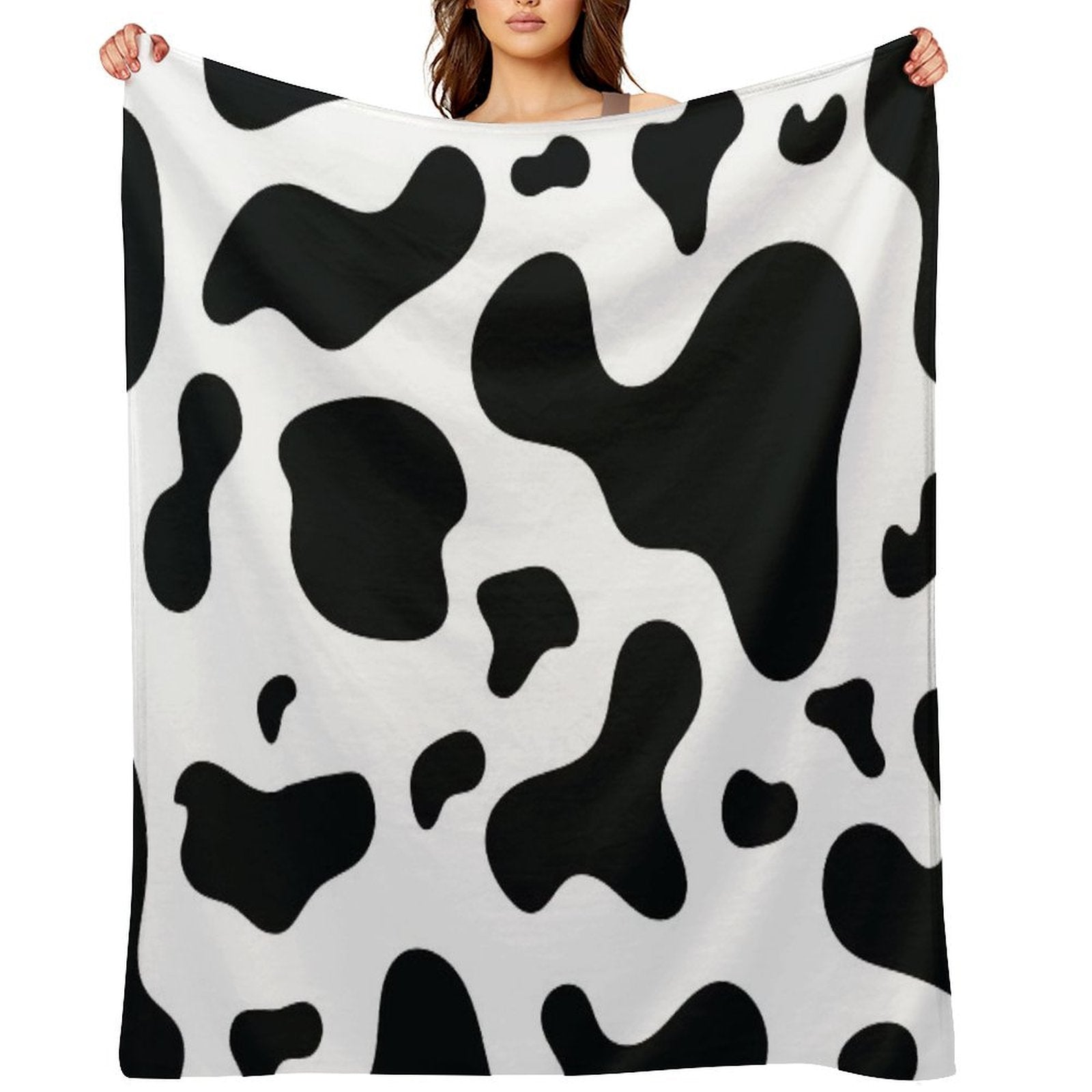 Cow Hide Spotted Fur Farm Animal Pattern Black White All-season Throw Blanket