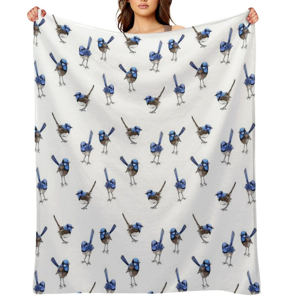 Blue Wrens, Scattered on White Travel-friendly Throw Blanket