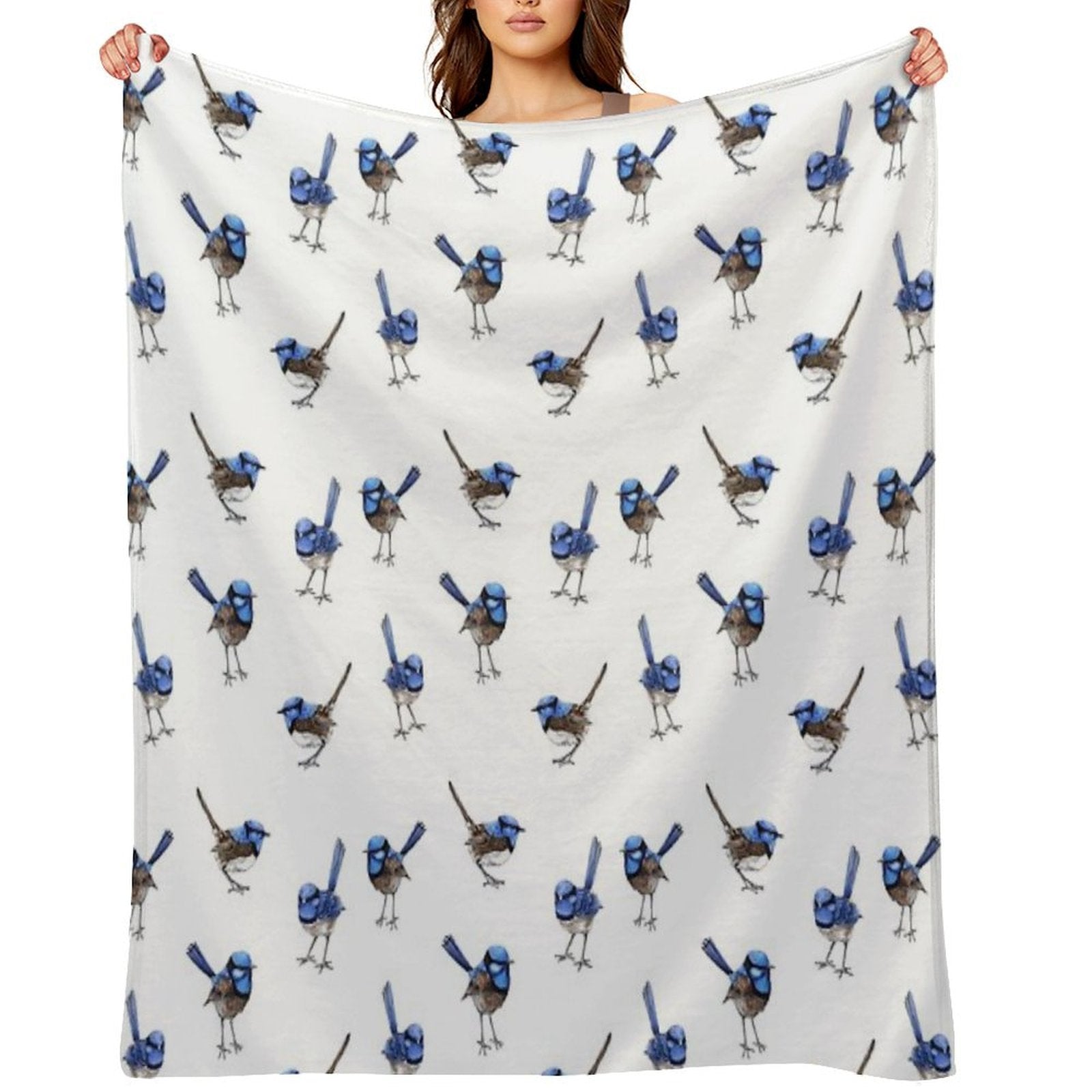 Blue Wrens, Scattered on White Travel-friendly Throw Blanket