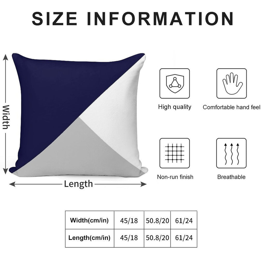 Tricolor Navy Blue Silver Gray And White Soft Short Plush Fabric Throw Pillow