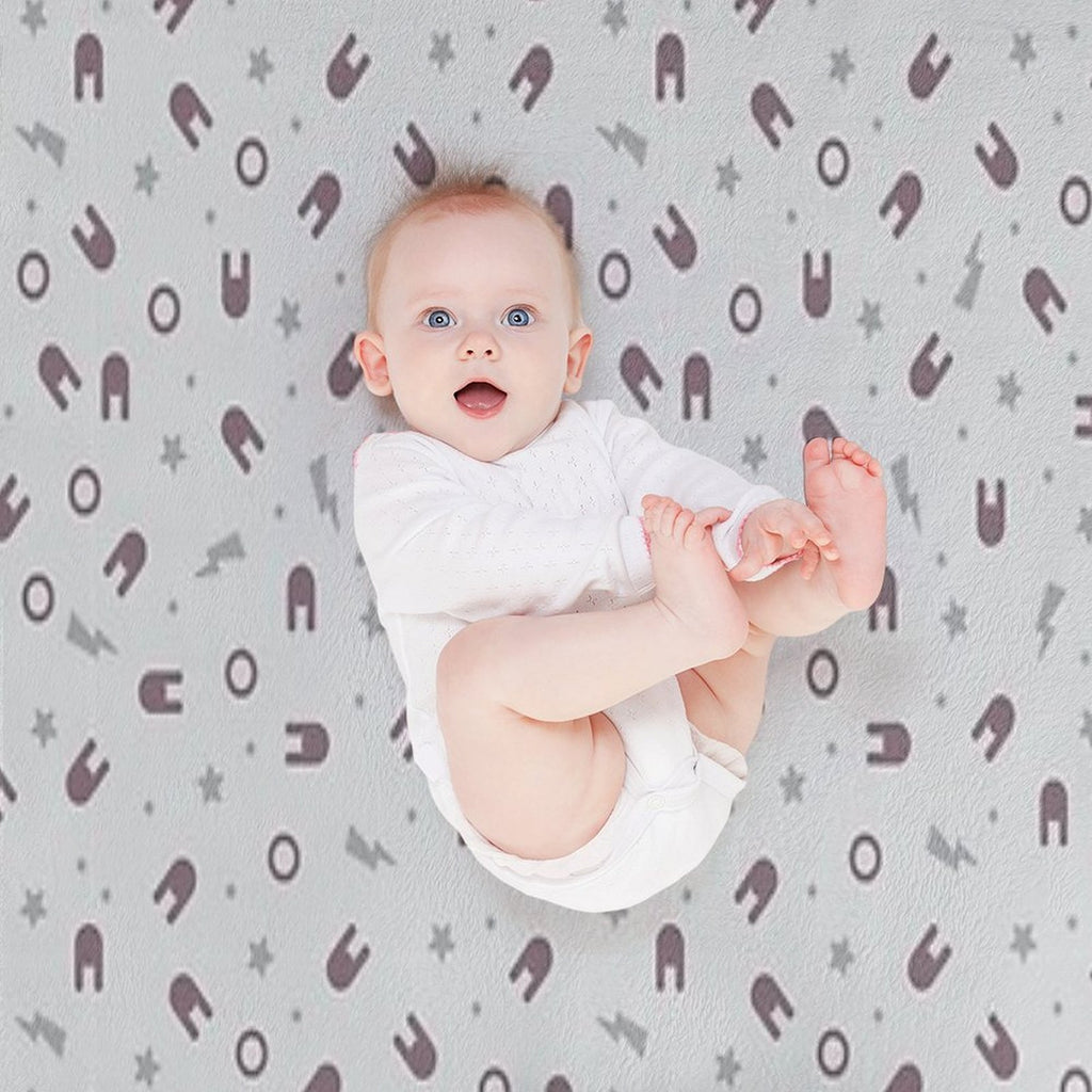 Anime Inspired Cute Kawaii Harajuku Style Grey Bolts And Stars And Chokolate Bunny Heads on Pale Beige Background Travel-friendly Throw Blanket