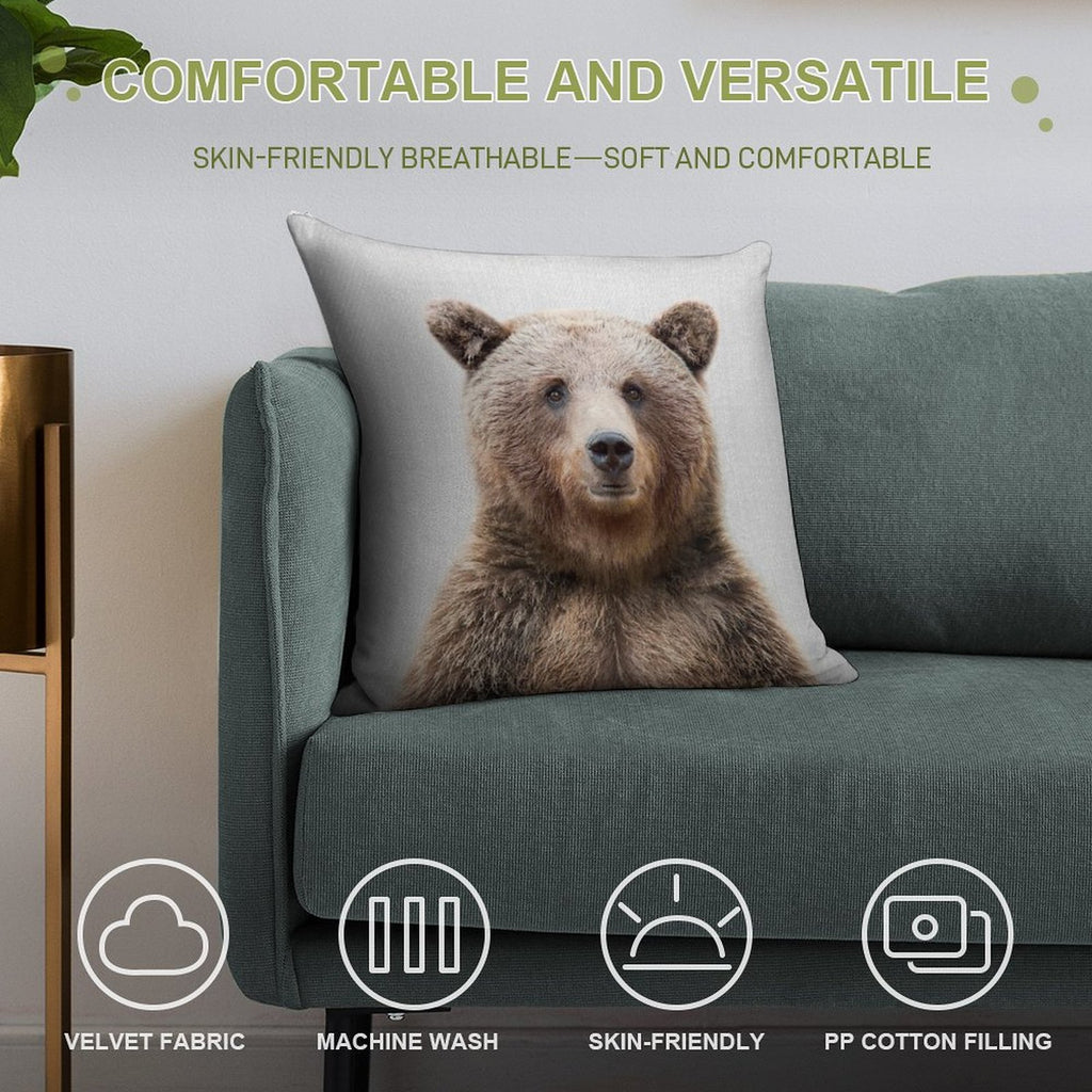 Grizzly Bear - Colorful Soft Reinforced Edging Throw Pillow