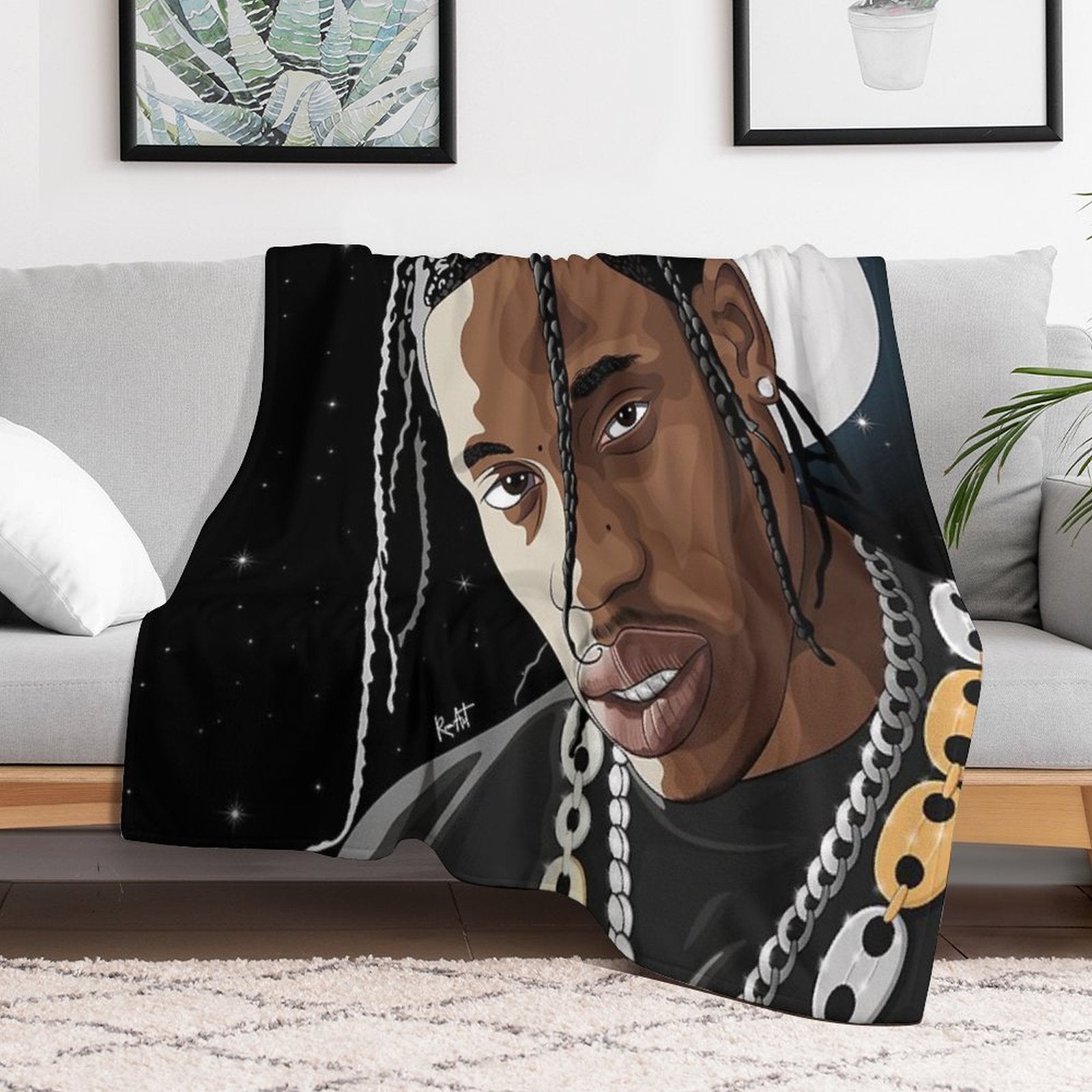 Travis Scott Moon Art Plush Throw Blanket