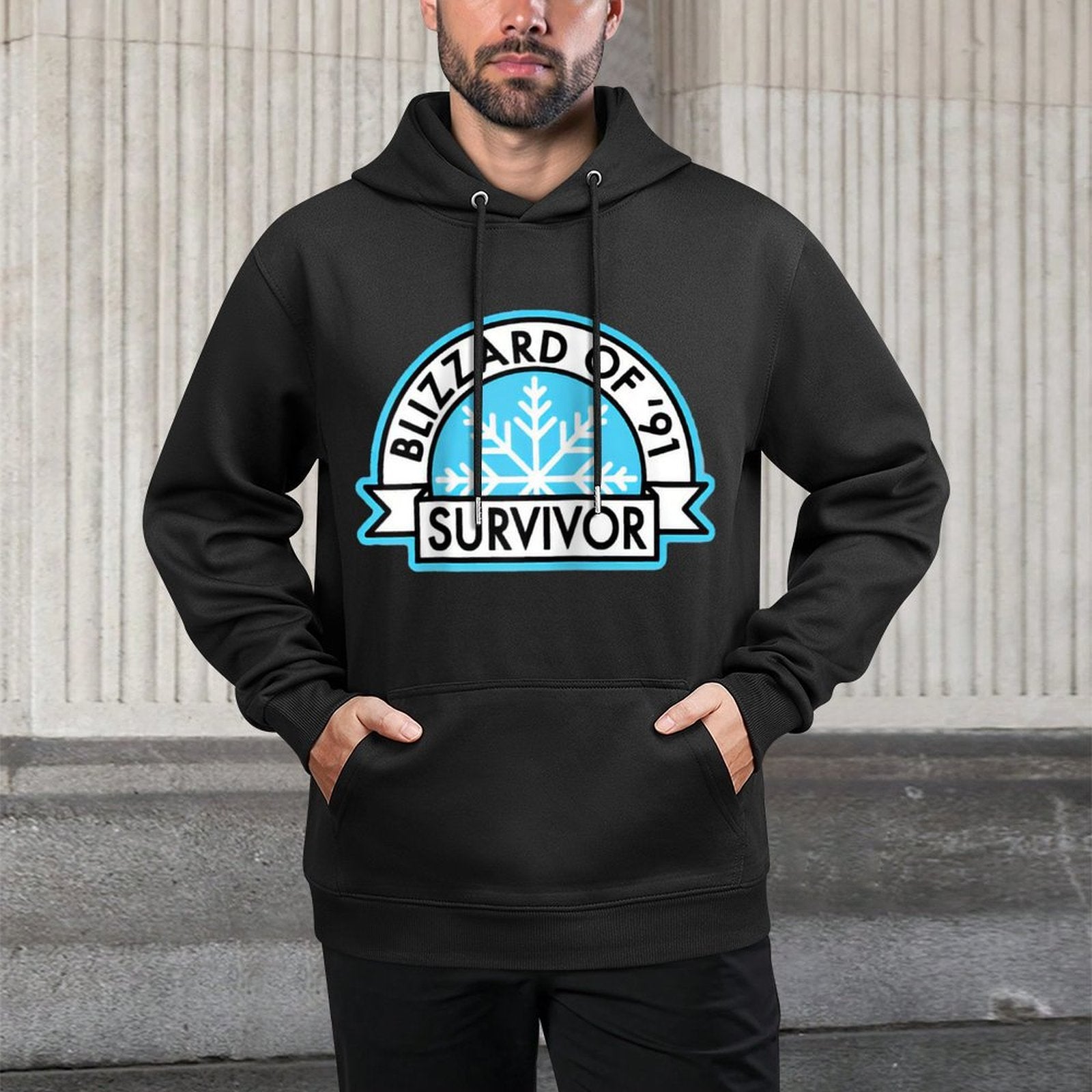 Blizzard of ’91 Survivor – Retro Snowstorm Badge Raglan Baseball Breathable Fabric Hoodie