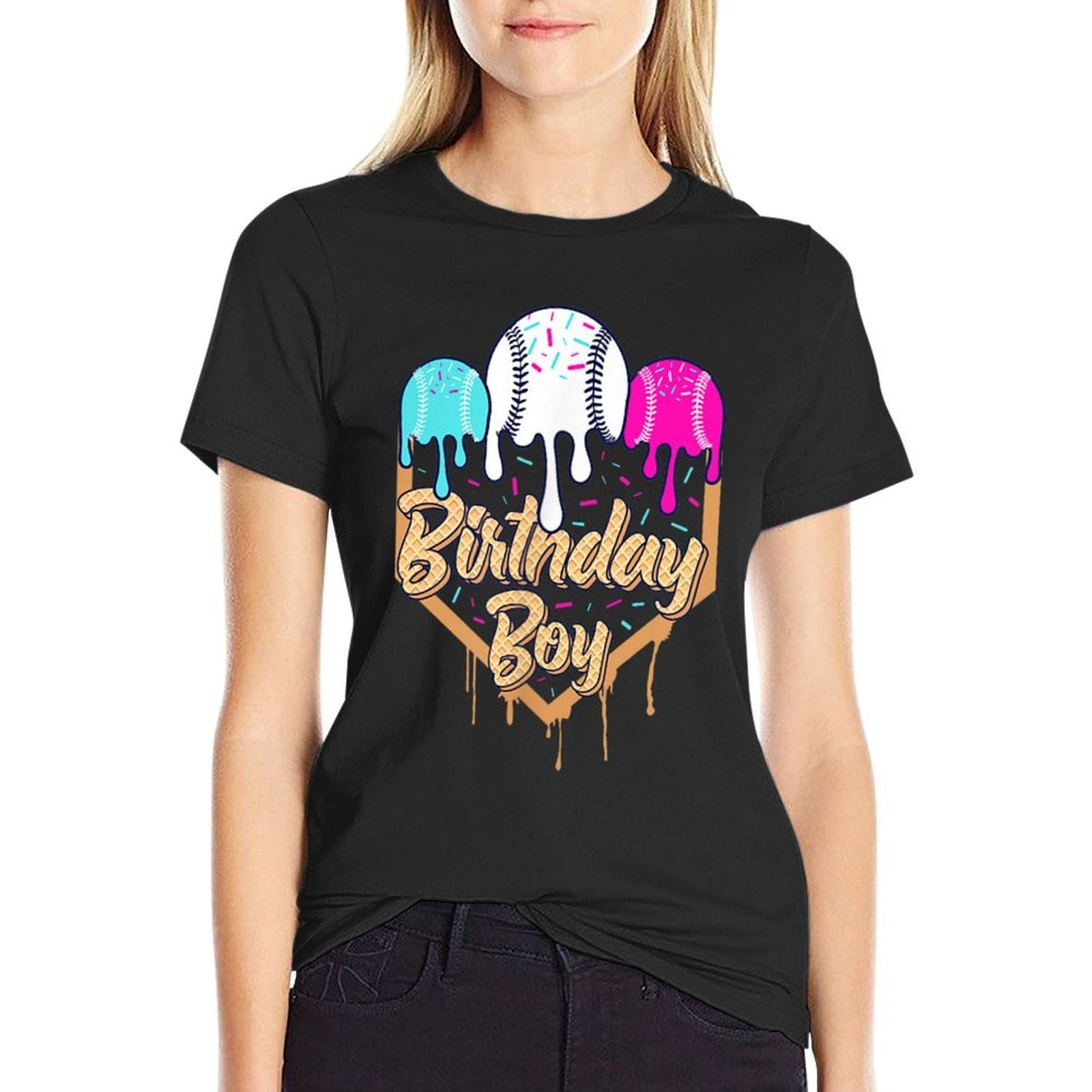 6th Birthday Baseball Ice Cream Drip Sprinkles 6 Year Old  Moisture-wicking T-Shirt