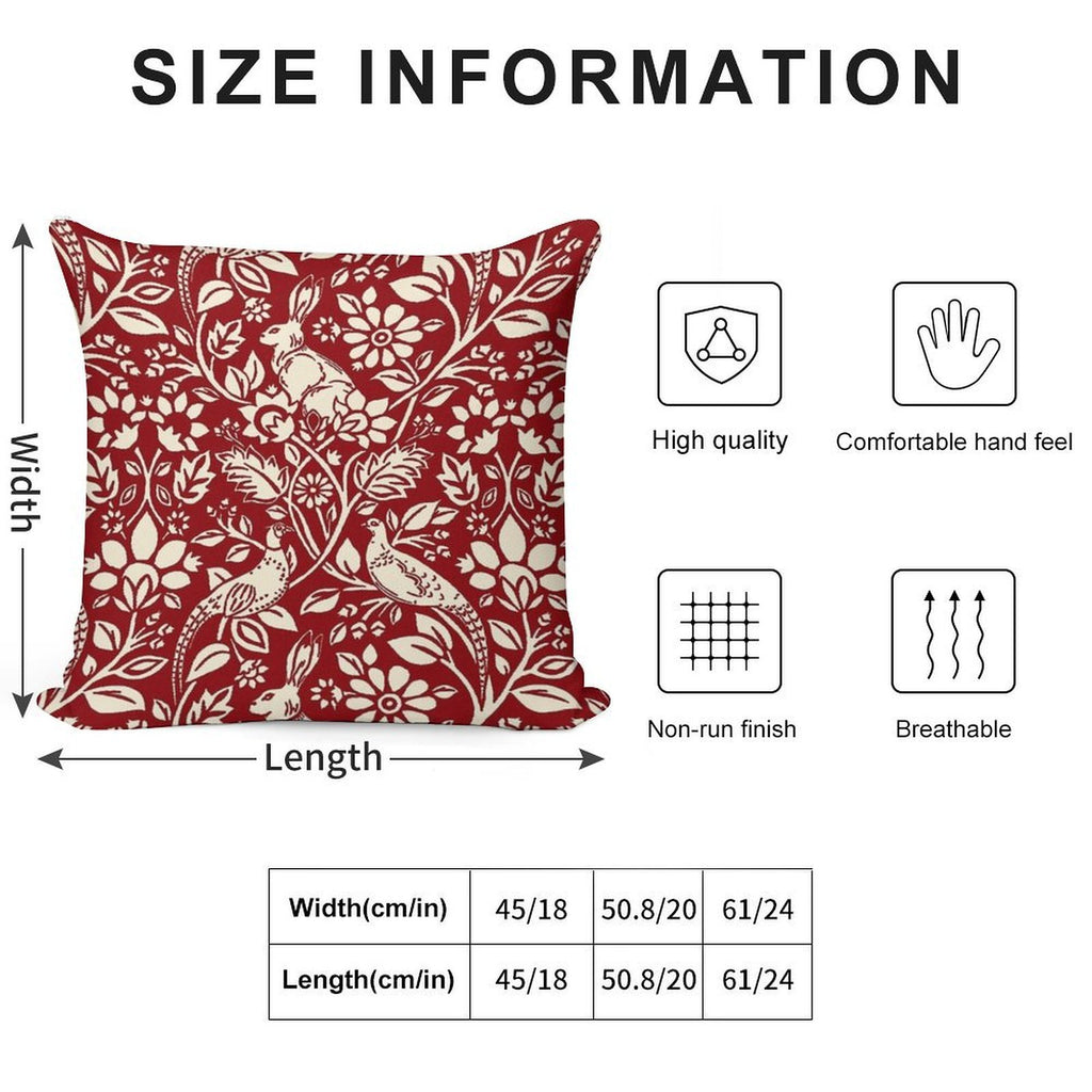 Pheasant And Hare Pattern, Deep Red And Cream Soft Bedroom Essential Throw Pillow
