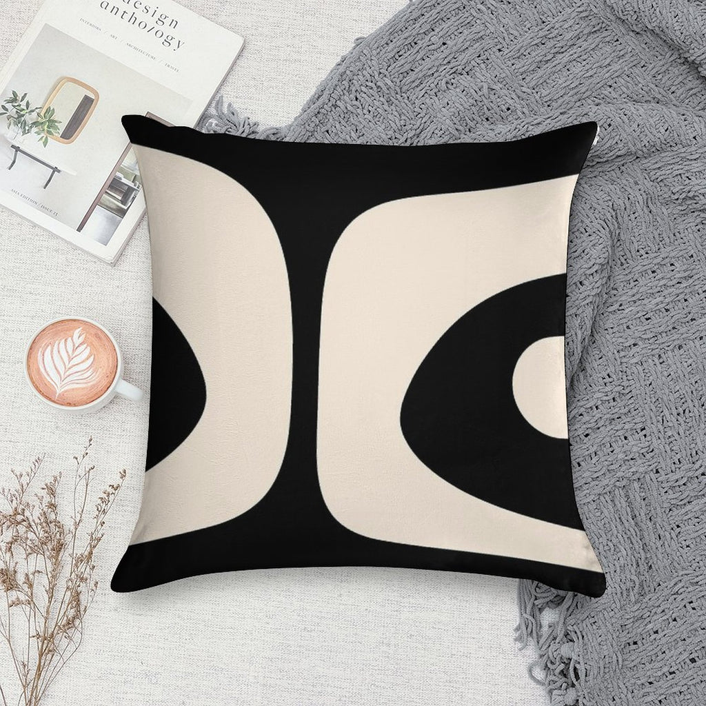 Retro Piquet Mid Century Modern Abstract Pattern 2 in Black And Almond Cream Soft Luxury Feel Throw Pillow