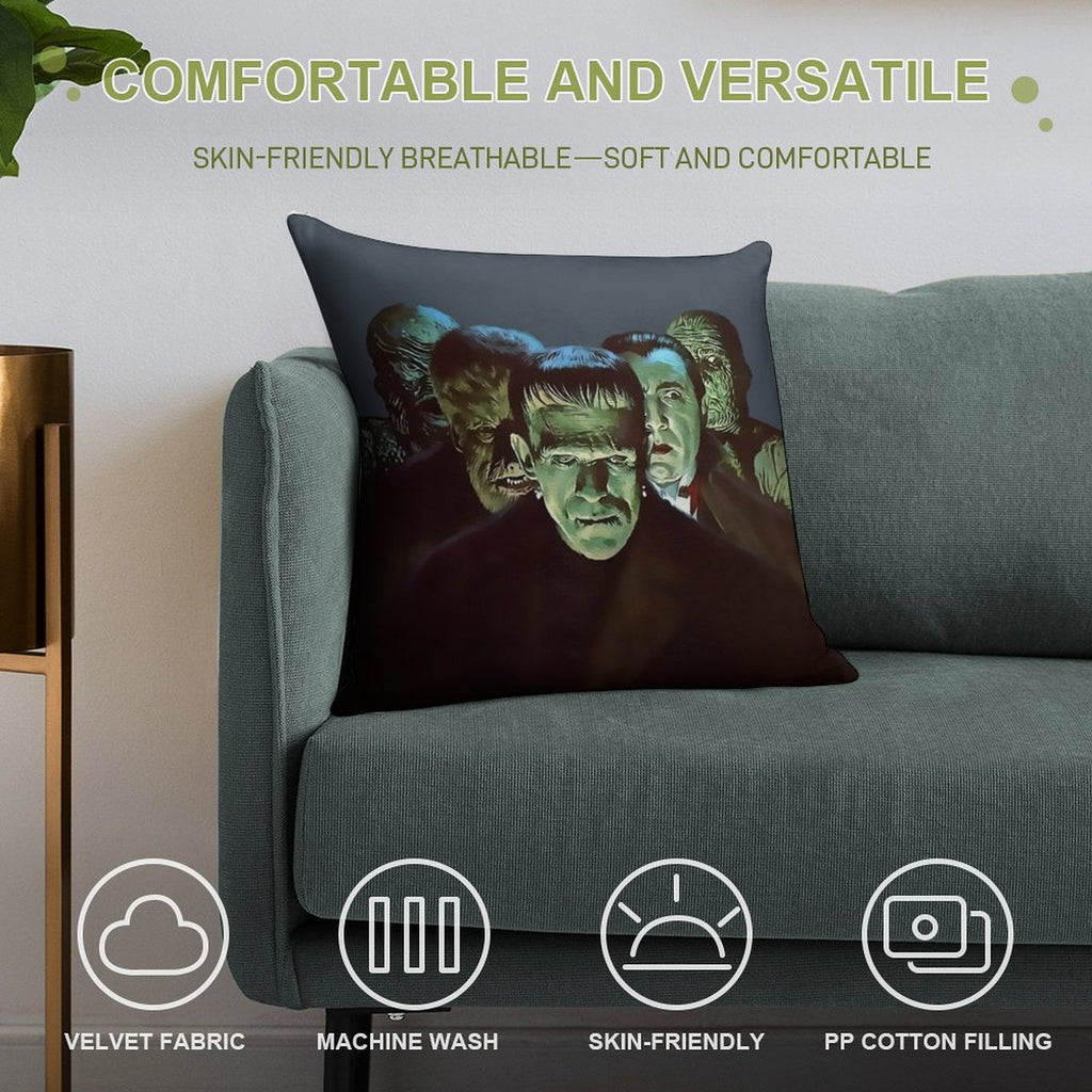 Gang of Monsters Soft Short Plush Fabric Throw Pillow
