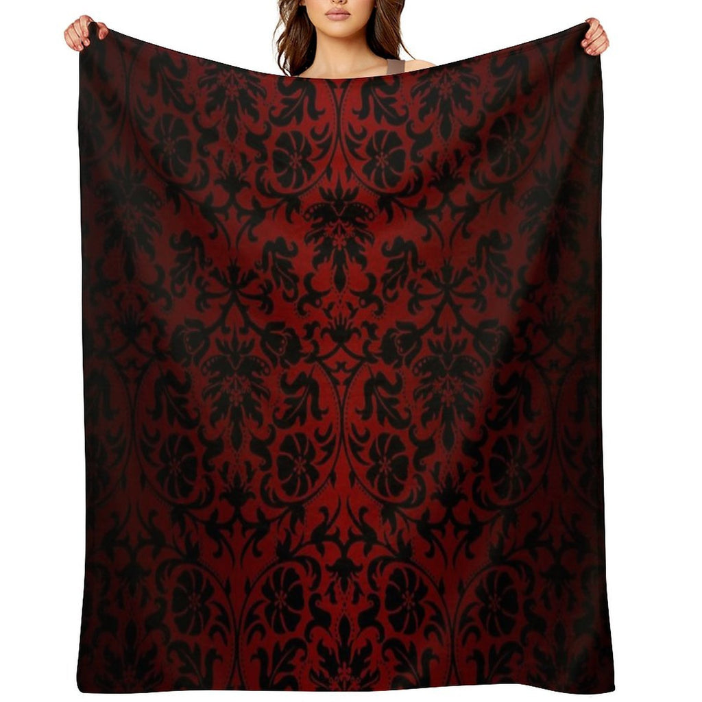 Dark Red And Black Damask Pattern Lightweight Throw Blanket