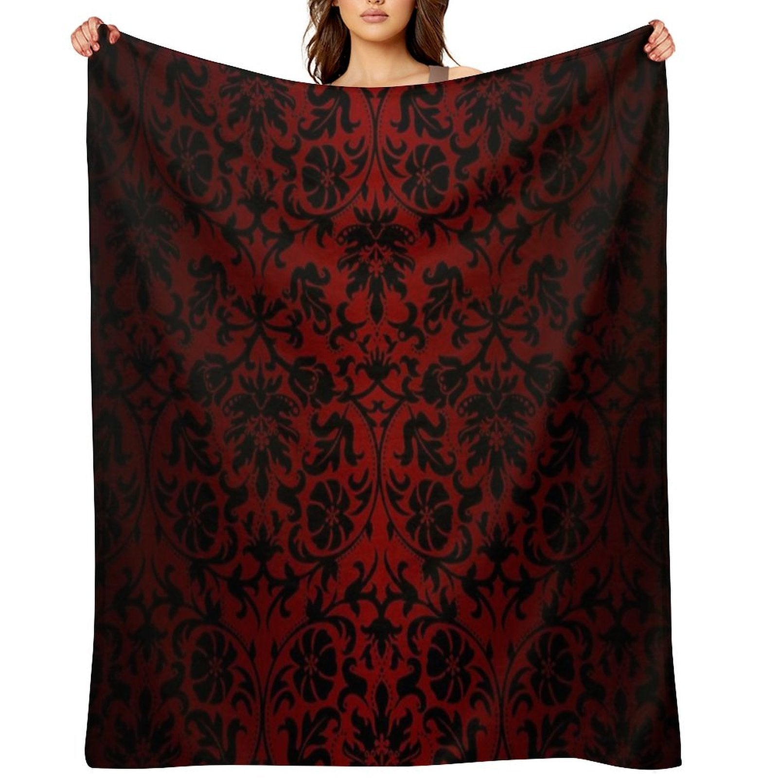 Dark Red And Black Damask Pattern Lightweight Throw Blanket