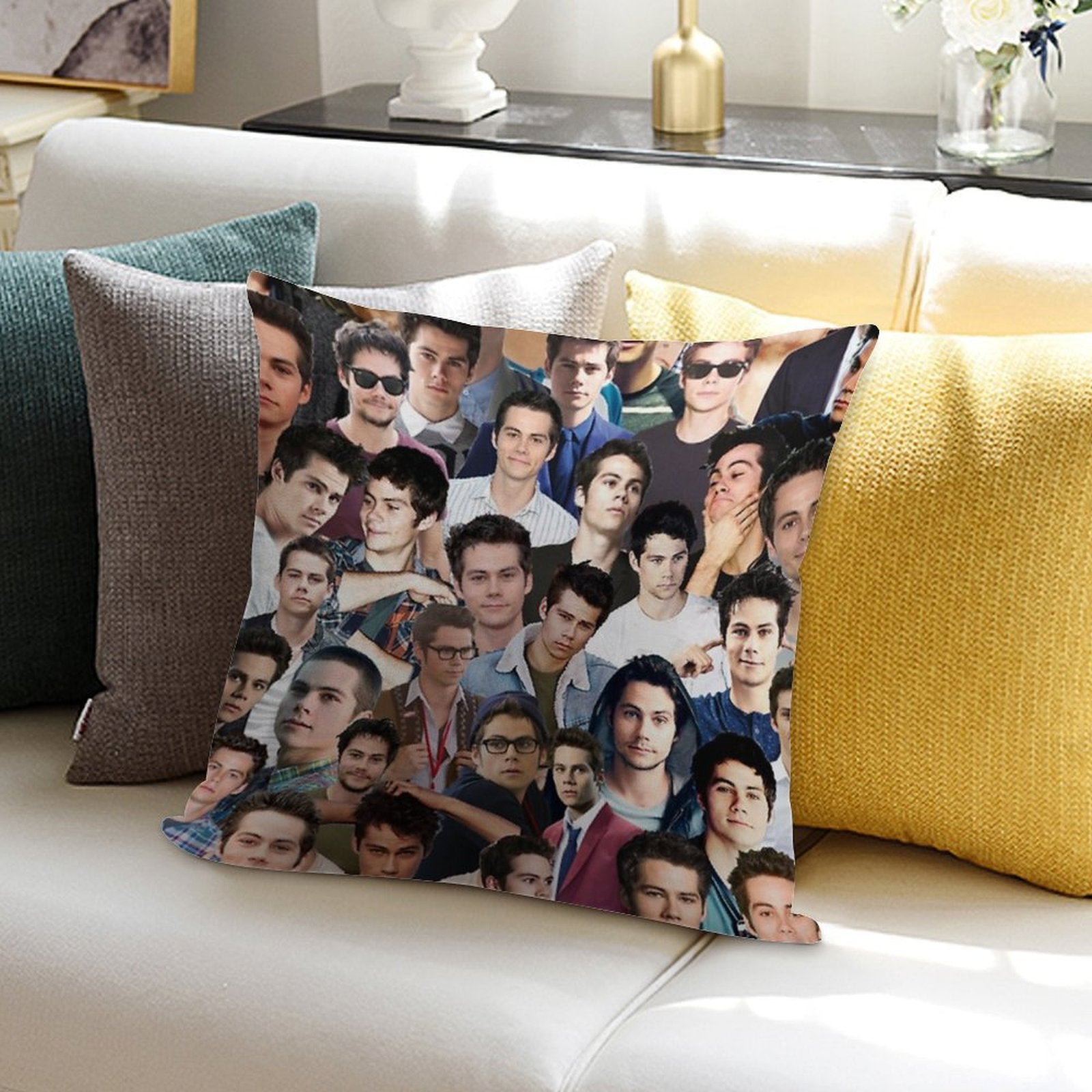Dylan O'brien Collage Soft High-Density Material Throw Pillow