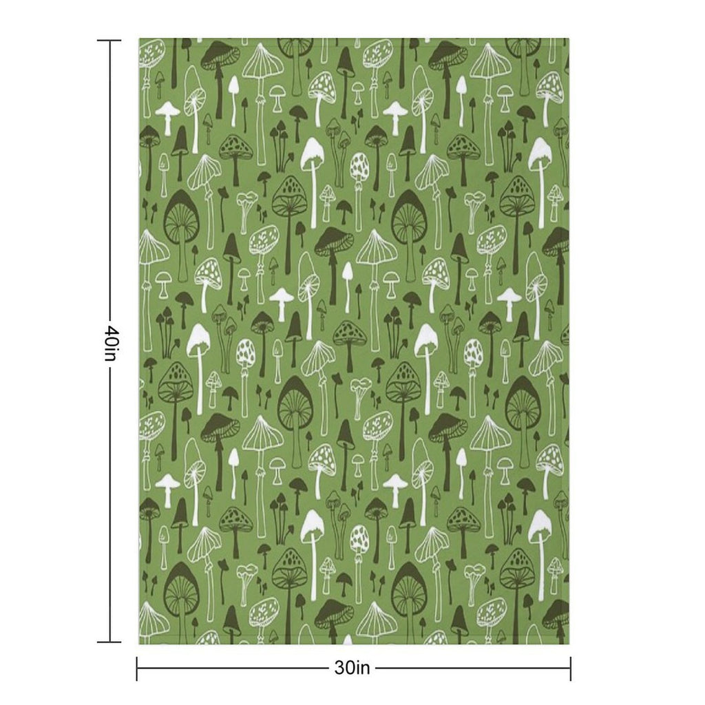 Mushrooms in Green Lightweight Throw Blanket
