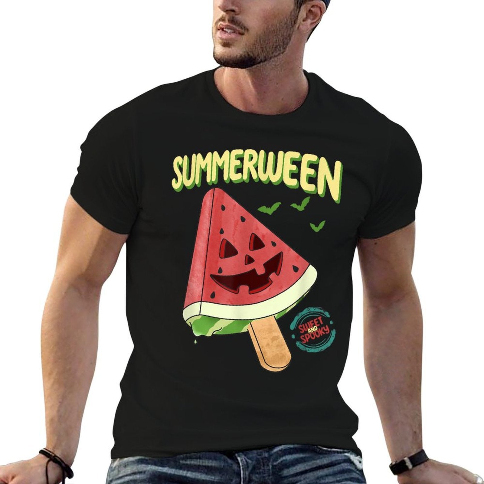 Summerween Sweet And Spooky Halloween  Rolled Sleeves T-Shirt