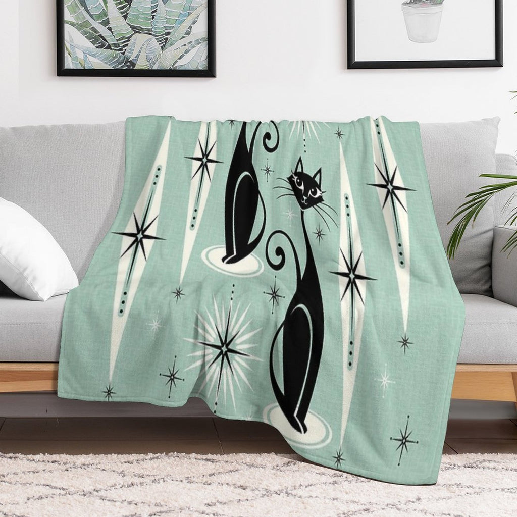 Mid Century Meow Retro Atomic Cats on Vintage Mint ©studioxtine Wrinkle-free Throw Blanket