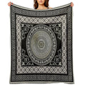 Greek Key Meander Black Cream Ornate Medallion All-season Throw Blanket
