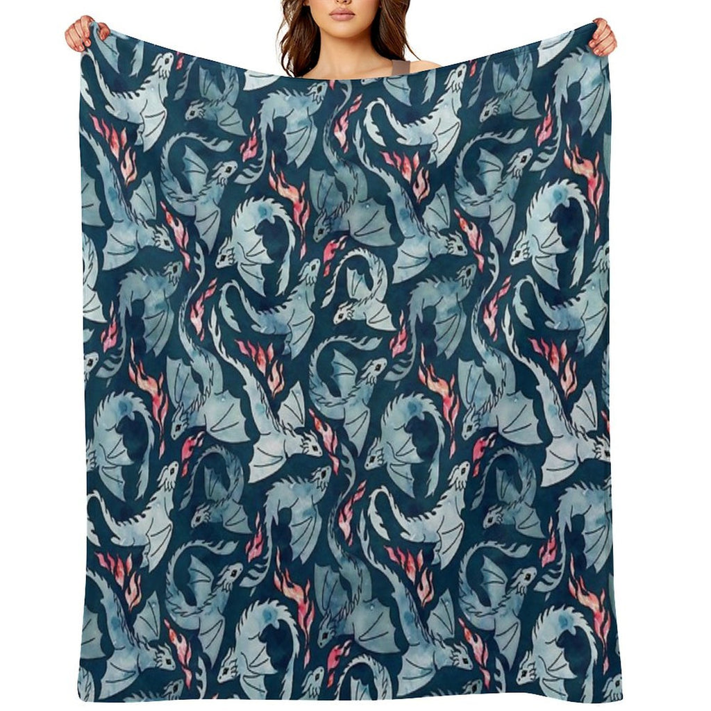 Dragon Fire Dark Blue Velvety-soft Throw Blanket