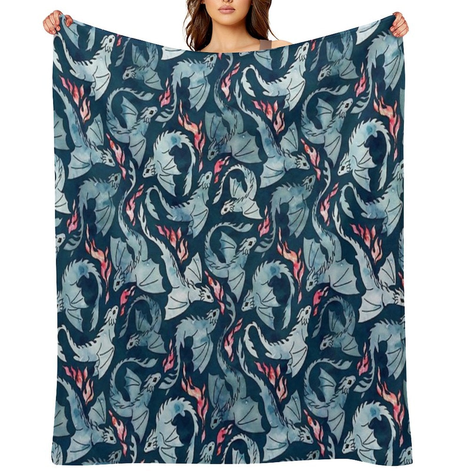 Dragon Fire Dark Blue Velvety-soft Throw Blanket