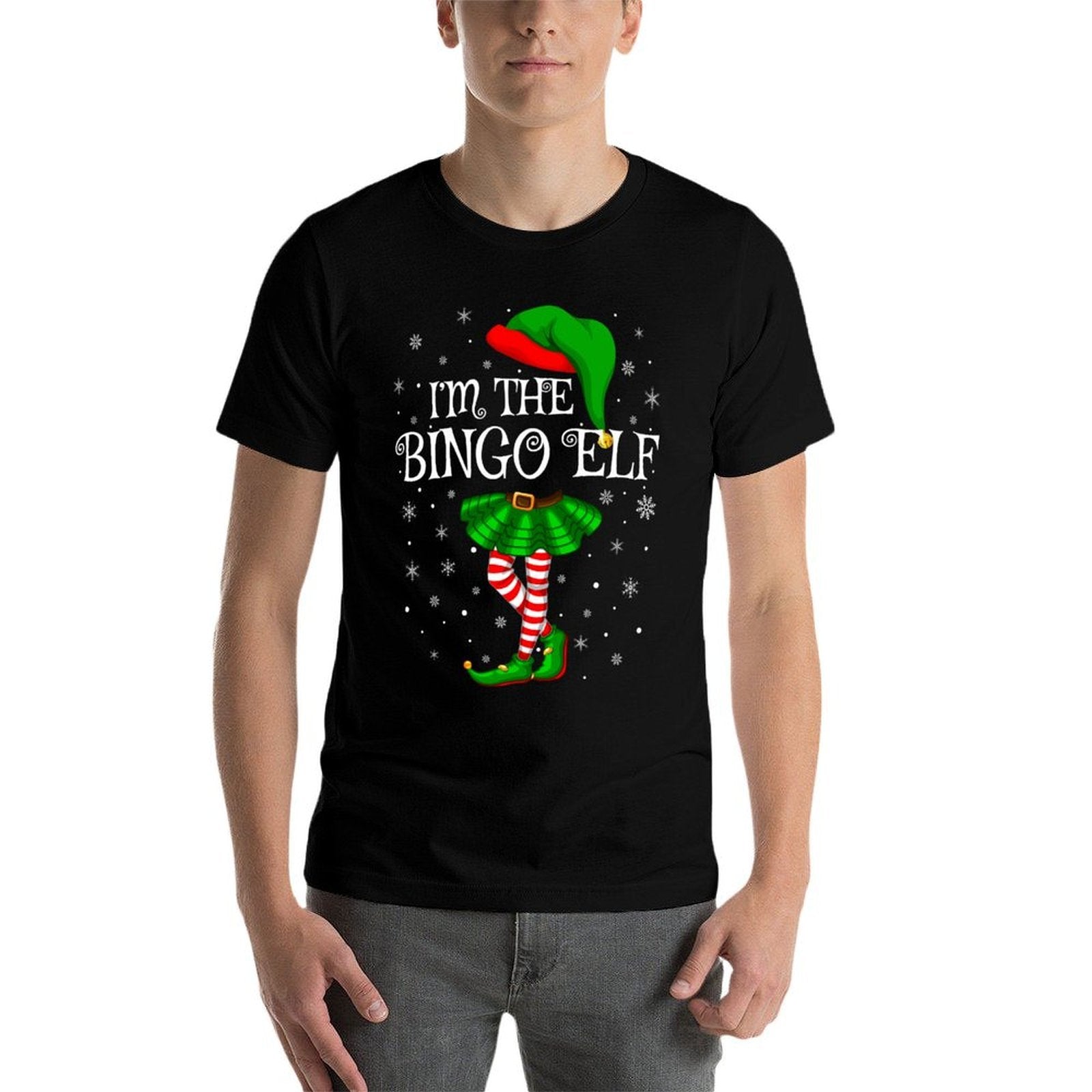 Family Matching Women Girls Im The Bingo Elf Christmas  Ribbed Collar T-Shirt